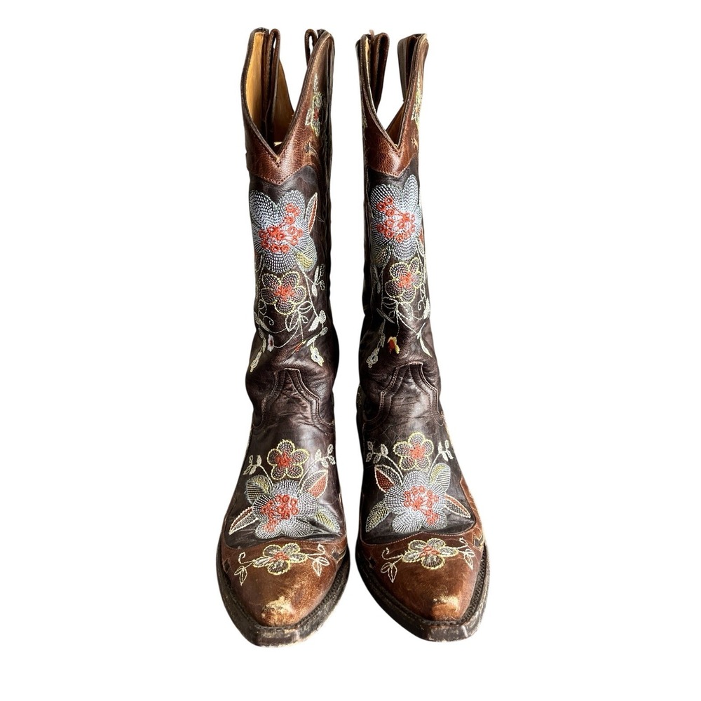 Old Gringo Bonnie Floral Embroidered Brown Snipped Toe Cowboy Western Boot 6.5 - Picture 2 of 10